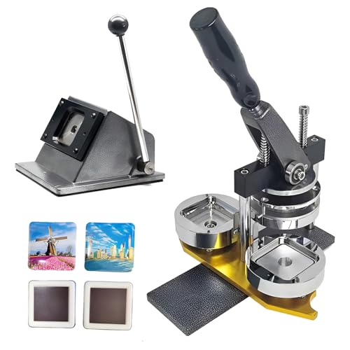 Button Maker Maschine, quadratische Kühlschrankmagnetmaschine, quadratische Kühlschrankmagnet-Button-Maschine, DIY-Buttons 50 x 50 mm, Ansteckmaschinen-Kit, mit 100 Magnetzubehör von Generic