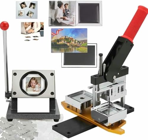 Buttonmaschine, 2,5 x 2,5 Zoll großes Set zur Herstellung quadratischer Magnete, Kühlschrankmagnetpresse (63,5 x 63,5 mm), Papierschneider und 1000 Materialsätze, Maker + Messer + (Acryl + S von Generic