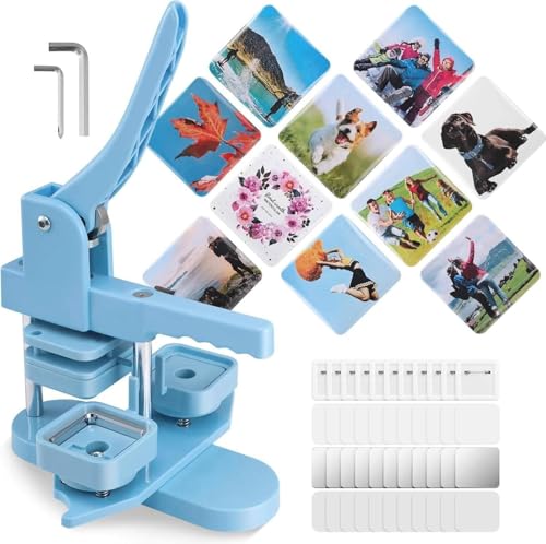 Buttonmaschine, 5,1 x 5,1 cm, quadratisches Kühlschrankmagnet-Maschinen-Set, 50 mm x 50 mm, Kühlschrankaufkleber-Herstellungsmaschine, DIY-Fotomagnet-Pressmaschine + 100-teiliges Buttonzubeh Buttonmaschine, 5,1 x 5,1 cm, quadratisches Kühlschrankmagnet-Maschinen-Set, 50 mm x 50 mm, Kühlschrankaufkleber-Herstellungsmaschine, DIY-Fotomagnet-Pressmaschine + 100-teiliges Buttonzubeh von Generic