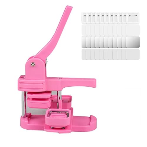 Buttonmaschine, 50 x 50 mm (2 x 2 Zoll), quadratische Buttonmaschine, Kühlschrankmagnet-Button-Maker-Kit, DIY-Button-Pressmaschine + 100-teiliges Button-Zubehör, Pink von Generic
