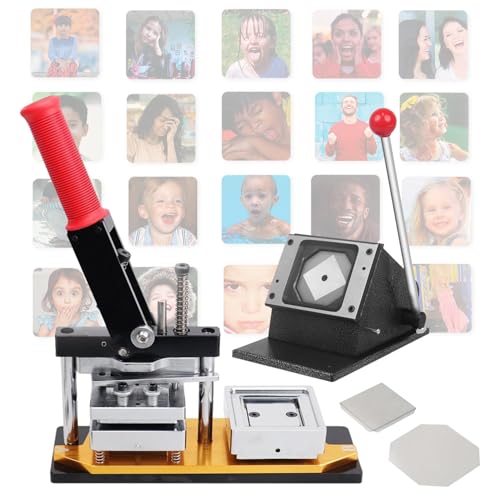 Buttonmaschine, 50 x 50 mm (2 x 2 Zoll), quadratische Kühlschrankmagnete, Pinpresse, Buttonmaschine, quadratischer Buttonmaker, mit 1 Papierschneider + 1000 Verbrauchsmaterialien, Maker + Me von Generic