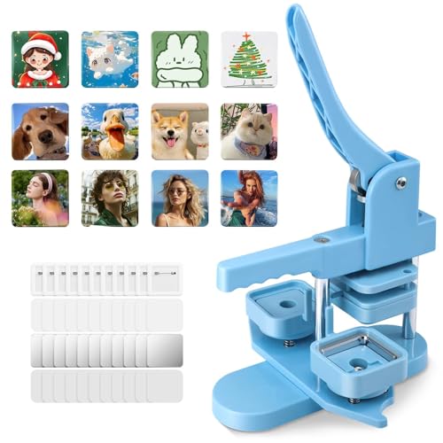 Buttonmaschine, 50 x 50 mm quadratische Kühlschrankmagnet-Maschine, DIY-Fotomagnet-Pressmaschine, Kühlschrankaufkleber-Herstellungsmaschine 2 x 2 Zoll mit 100-teiligem Buttonzubehör, Blau Buttonmaschine, 50 x 50 mm quadratische Kühlschrankmagnet-Maschine, DIY-Fotomagnet-Pressmaschine, Kühlschrankaufkleber-Herstellungsmaschine 2 x 2 Zoll mit 100-teiligem Buttonzubehör, Blau von Generic
