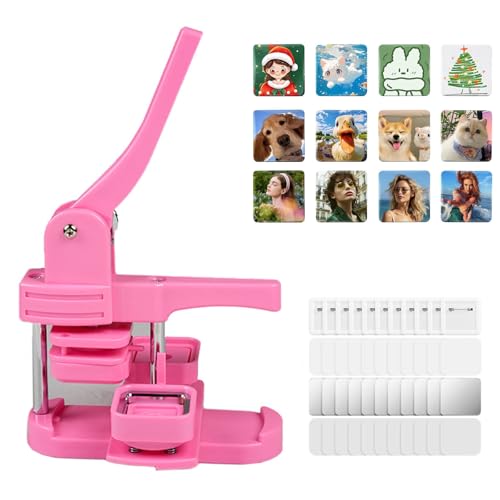 Buttonmaschine, 50 x 50 mm quadratische Kühlschrankmagnet-Maschine, DIY-Fotomagnet-Pressmaschine, Kühlschrankaufkleber-Herstellungsmaschine 2 x 2 Zoll mit 100-teiligem Buttonzubehör, Pink Buttonmaschine, 50 x 50 mm quadratische Kühlschrankmagnet-Maschine, DIY-Fotomagnet-Pressmaschine, Kühlschrankaufkleber-Herstellungsmaschine 2 x 2 Zoll mit 100-teiligem Buttonzubehör, Pink von Generic