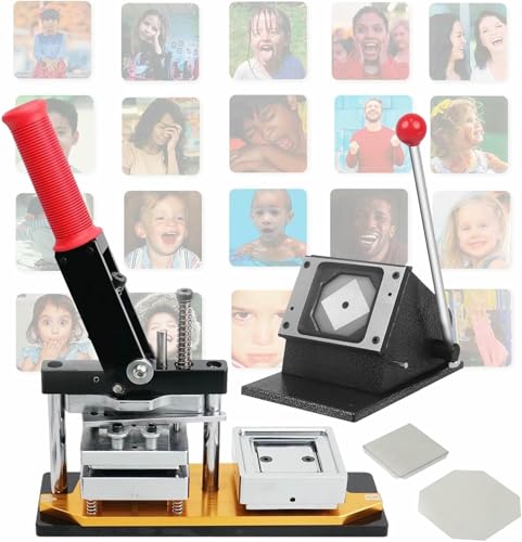 Buttonmaschine, 63,5 x 63,5 mm große Maschine zur Herstellung quadratischer Kühlschrankmagnete und Buttons, Pinpresse, mit 1 Papierschneider + 1000 Verbrauchsmaterialien, Maker + Messer + (A von Generic