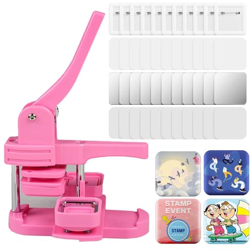 Buttonmaschine, Button-Maschine für Kühlschrankmagnete, 50 mm/2 Zoll DIY-Anstecker-Presse mit 100-teiligem Buttonzubehör, Pink Buttonmaschine, Button-Maschine für Kühlschrankmagnete, 50 mm/2 Zoll DIY-Anstecker-Presse mit 100-teiligem Buttonzubehör, Pink von Generic