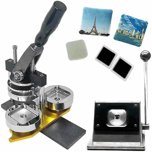 Buttonmaschine, Fotomagnetmaschine, 50 x 50 mm DIY-Kit zur Herstellung quadratischer Kühlschrankmagnete, einschließlich Maschine und 100 Materialien mit abgerundeten Kanten, Verwendung in Kü von Generic