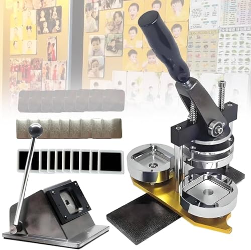 Buttonmaschine, Kühlschrankmagnet-Herstellungsmaschine, Fotomagnet-Herstellungsmaschine, Foto-Kühlschrankmagnet-Pressmaschine + Papierschneider + 120 Materialstücke zum Dekorieren von Kühlsc von Generic