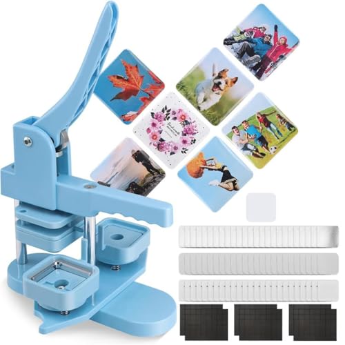 Buttonmaschine, Kühlschrankmagnet-Set – 50 mm quadratische DIY-Buttonpresse mit 100 Zubehörteilen zum Erstellen quadratischer Buttons und Magnete – ideal zum Basteln und Personalisieren Buttonmaschine, Kühlschrankmagnet-Set – 50 mm quadratische DIY-Buttonpresse mit 100 Zubehörteilen zum Erstellen quadratischer Buttons und Magnete – ideal zum Basteln und Personalisieren von Generic