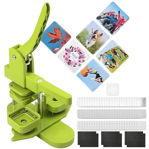 Buttonmaschine, Kühlschrankmagnet-Set – 50 mm quadratische DIY-Buttonpresse mit 100 Zubehörteilen zum Erstellen quadratischer Buttons und Magnete – ideal zum Basteln und Personalisieren Buttonmaschine, Kühlschrankmagnet-Set – 50 mm quadratische DIY-Buttonpresse mit 100 Zubehörteilen zum Erstellen quadratischer Buttons und Magnete – ideal zum Basteln und Personalisieren von Generic