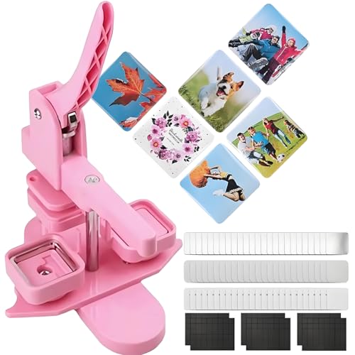 Buttonmaschine, Kühlschrankmagnet-Set – 50 mm quadratische DIY-Buttonpresse mit 100 Zubehörteilen zum Erstellen quadratischer Buttons und Magnete – ideal zum Basteln und Personalisieren von Generic