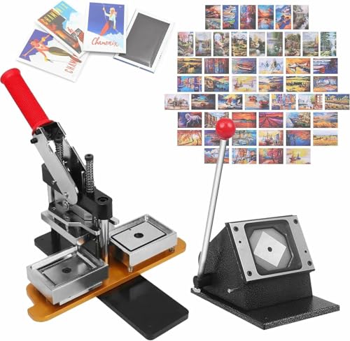 Buttonmaschine, Magnetmaschine (53 x 80 mm/2,1 x 3,2 Zoll) mit 1000 Verbrauchsmaterialien und Papierschneider, Knopfpresse, Maschine zur Herstellung von fotografischen Magneten., Maker + Mes von Generic