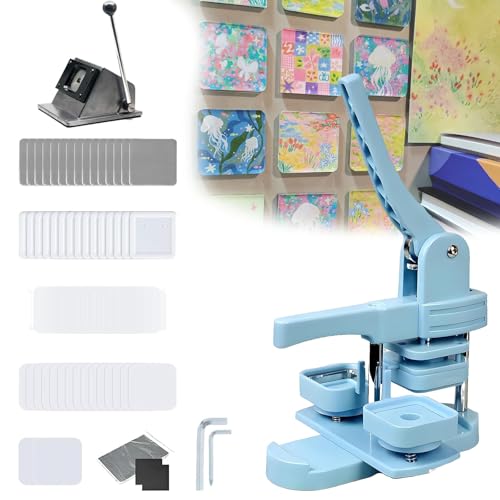 Buttonmaschine, quadratische Kühlschrankmagnetmaschine (50 x 50 mm), DIY-Fotomagnetmaschine mit Papierschneider und 100-teiliger Komponente, für benutzerdefinierte Button-Maker von Generic