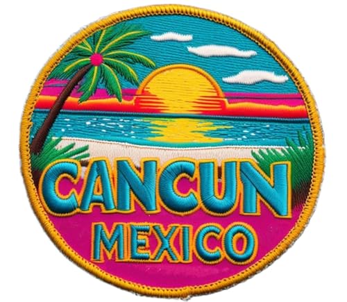 Cancun_Mexico Patch (8,9 cm) bestickter Aufnäher zum Aufbügeln oder Aufnähen, Reise, Amerika, Urlaub, Souvenir, Touristenemblem, DIY, Rucksack, Geschenkflicken von Generic
