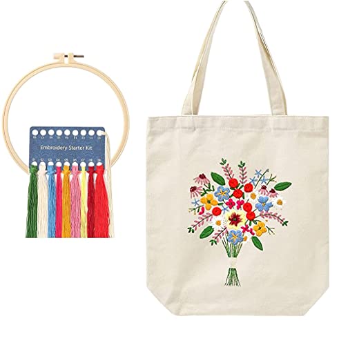 Sticken für Anfänger DIY Set Canvas Tasche, Kreuzstich Kit Blumenmuster Kunsthandwerk Starterset Stickerei für Erwachsene Anfänger Beige Sticken für Anfänger DIY Set Canvas Tasche, Kreuzstich Kit Blumenmuster Kunsthandwerk Starterset Stickerei für Erwachsene Anfänger Beige von Generic