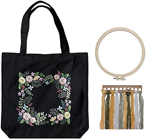 Canvas Tasche Stickerei Set, Kreuzstich Kit mit Blumenmuster, Kunsthandwerk Starterset mit Stickerei Tasche, Stickrahmen, Farbfäden und Anleitungen für Erwachsene Anfänger Canvas Tasche Stickerei Set, Kreuzstich Kit mit Blumenmuster, Kunsthandwerk Starterset mit Stickerei Tasche, Stickrahmen, Farbfäden und Anleitungen für Erwachsene Anfänger von Generic