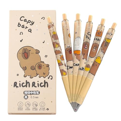 Capybara Kugelschreiber, 0,5 mm, feine Spitze, einziehbarer Schreibstift, 6 x Tierstifte, schwarze Tinte, ästhetische Stifte, Schulbedarf für Mädchen und Capybara Kugelschreiber, 0,5 mm, feine Spitze, einziehbarer Schreibstift, 6 x Tierstifte, schwarze Tinte, ästhetische Stifte, Schulbedarf für Mädchen und von Generic