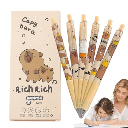 Capybara Kugelschreiber, einziehbar, Cartoon, feine Spitze, 0,5 mm, 6 x ästhetische Stifte mit weichem Griff, schwarze Tinte, lustige Tierstifte für Mädchen und Capybara Kugelschreiber, einziehbar, Cartoon, feine Spitze, 0,5 mm, 6 x ästhetische Stifte mit weichem Griff, schwarze Tinte, lustige Tierstifte für Mädchen und von Generic
