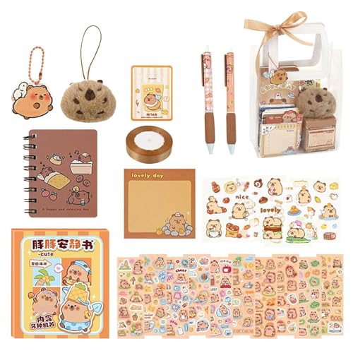 Capybara Schreibwaren-Set, niedliche Capybara-Bleistifte, Haftnotizen, Studienzubehör, Notizbuch, Rucksackanhänger, Schulnotizblock für und Mädchen von Generic
