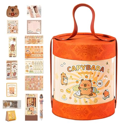 Capybara Stationery Set - Capybara Bleistift Hülle mit Gel-Leck-Stiften | Desktop-Kalender | Fügen Sie Aufkleber Stift Notepad Anhänger Plüschspielzeug | Thema Für Student, Kinder Und Andere von Generic