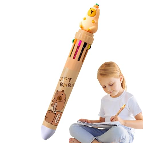 Capybara einziehbarer Kugelschreiber, mehrfarbig, 10-in-1, schönes Design, Multifunktionswerkzeug für Schulbedarf, perfekt für Schule, Zuhause, Arbeit und Geschäft mit nur einem von Generic