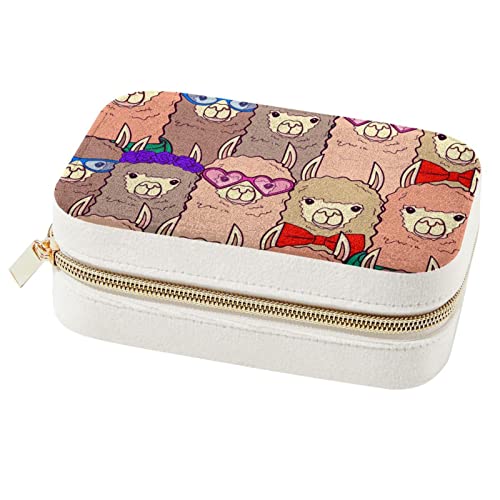Cartoon-Hipster-Alpaka-Gesichter-Schmuckschatulle, tragbar, Reise-Schmuck-Organizer, Etui, Ohrringe, Ringe, Halsketten, Display-Aufbewahrungsboxen, für Frauen, Mädchen, Brautjungfern, Geschenke Cartoon-Hipster-Alpaka-Gesichter-Schmuckschatulle, tragbar, Reise-Schmuck-Organizer, Etui, Ohrringe, Ringe, Halsketten, Display-Aufbewahrungsboxen, für Frauen, Mädchen, Brautjungfern, Geschenke von Generic