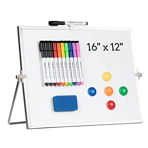 Cazeyoo Whiteboard, trocken abwischbar, magnetisch, 40,6 x 30,5 cm, mit Ständer, 10 Markern, 4 Magneten und 1 Radiergummi, tragbares doppelseitiges Whiteboard für Kinder, zum Zeichnen, Büro, Zuhause, von Generic