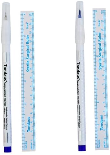 Chirurgischer Marker Pen Tattoo Pen Hautmarker ( 0, 5 mm, 1 mm ) mit Papierlineal für Tätowierungen, 2er- Pack von Generic