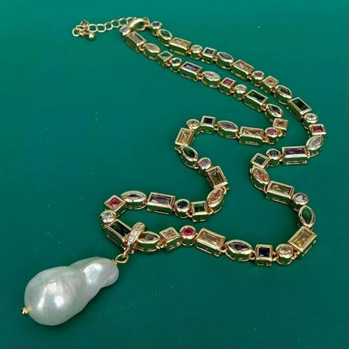 Choker-Halskette mit Anhänger aus weißer ockerfarbener Zuchtperle und Zirkonia in Mehreren Farben Choker-Halskette mit Anhänger aus weißer ockerfarbener Zuchtperle und Zirkonia in Mehreren Farben von Generic