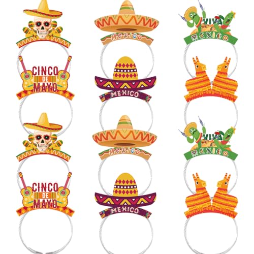 Cinco de Mayo Sombrero Stirnband, 12 Stück Sombrero-Partyhüte, Partyhüte Sombrero Hut Mexikanische Deko, mexikanische Fiesta Party Bunte Stirnband für Karneval Festivals Party Supplies von Generic