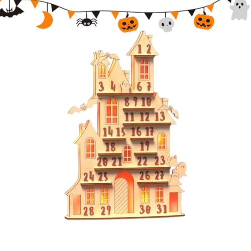 Countdown-Kalender 'Halloween Advent, Kalender 'Halloween Advent 2024 | Halloween Kalender aus Holz für Halloween-Dekorationen,Halloween Kalender 2024 mit Block von Generic