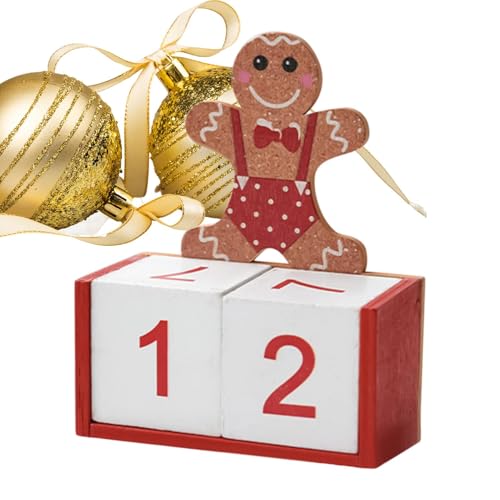 Countdown-Kalender Lebkuchenmann – Schreibtischkalender in Blockform aus Holz, Countdown-Block für Weihnachten, quadratisch, Drehbar von Generic