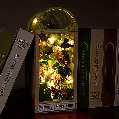 DIY Book Nook Kits Modell Holzbausatz,Bookshelf Insert Diorama Bookends, Booknook Bücherregaleinsatz Kits,Japanische Deko Lehrer Geschenk (Waldhütte) von Generic