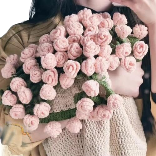 DIY Handgefertigte Rosendecke, Häkelblumen-Rosenstraußdecke, weich und leicht, romantische Blumenstrauß-Strickdecke (E) von Generic