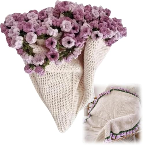 DIY Handgefertigte Rosendecke, Häkelblumen-Rosenstraußdecke, weich und leicht, romantische Blumenstrauß-Strickdecke (F) von Generic