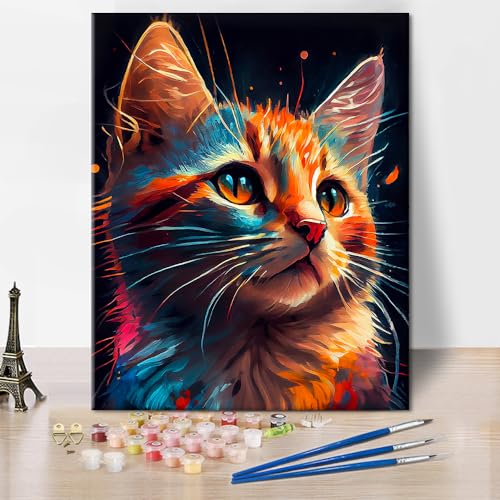 DIY Malen nach Regenbogenzahl Abstrakte bunte Katze Malen nach Zahlen für Erwachsene Tier Malen nach Zahlen Kits auf Leinwand für Home Wall Decor Acryl Malen nach Zahlen Kits für Kid- 16x20inch von Generic