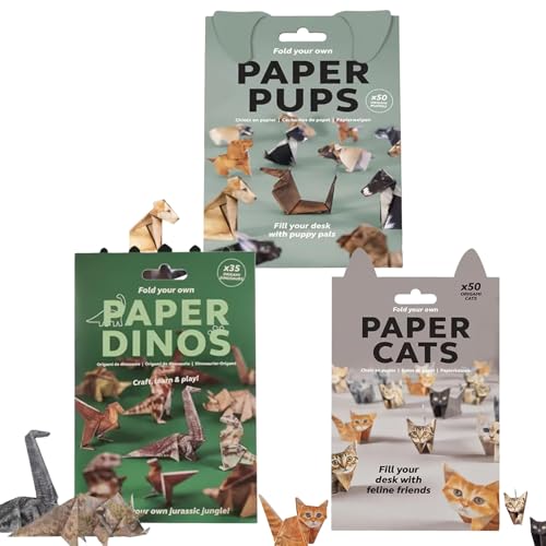 DIY-Papierkatzen, 50 süße Origami-Papierbastelsets mit Kätzchen, lustige 3D-Papiermodelle Hunden, Katzen und Dinosauriern, Tierskulpturen aus Papier for Jugendliche Erwachsene(3PCS) von Generic