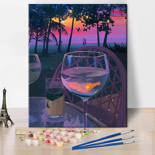 DIY Strand Malen nach Zahlen Erwachsene Meer Sonnenuntergang Erwachsene Malen nach Zahlen Kits mit Pinseln Wein Ölmalerei Kunsthandwerk 40 x 50 cm(rahmenlos) von Generic