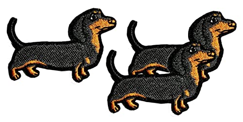 Dackel Weiner Wurst Hund Cartoon Bestickte Aufnäher Aufkleber Nähen Applikation DIY Kleidung T-Shirt Kleid Hut Jeans Rucksäcke für Männer Frauen Jungen Mädchen (3 Stück) von Generic