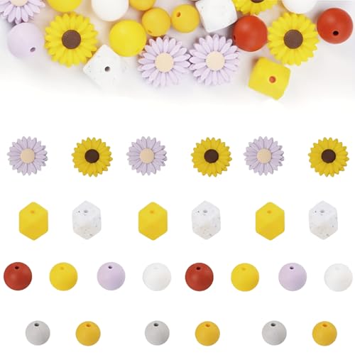 Daisy Silikonperlen, Gummi-Silikon-Perlen für Bastelarbeiten, Stifte, Halsketten, Armbänder, Schlüsselanhänger (Farbe 2) von Generic