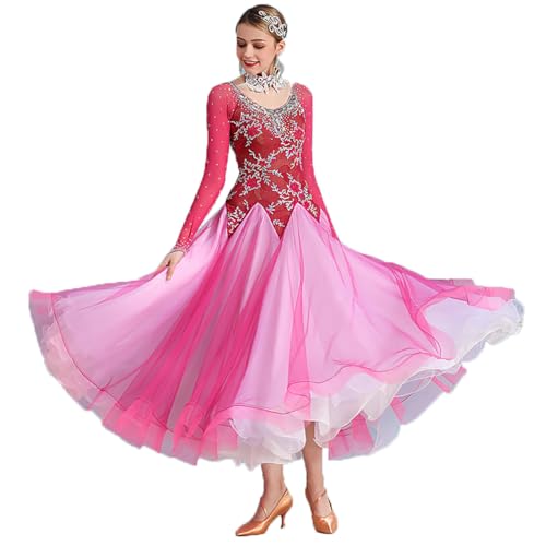 Damen Ballsaal Salsa Tanzkleid Romantische Stickerei Netzstoff Walzer Tango Tanzbekleidung Großer Saum Sexy Tanzbekleidung (XXL) von Generic
