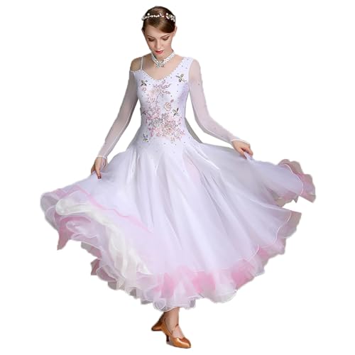 Damen-Ballsaal-Tanzkleid Mit Blumenstickerei, Netzstoff, Walzer, Tango, Tanzbekleidung, Performance-Rock, Großer Saum, Sexy Tanzbekleidung (XXL) von Generic
