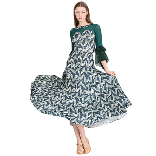 Damen-Tanzkleid, Fließend, Schmal Geschnitten, Walzer-Tango, Netzstoff, Rüschenärmel, Standard-Ballsaal-Tanz-Performance-Rock, Sexy Tanzbekleidung (S) von Generic