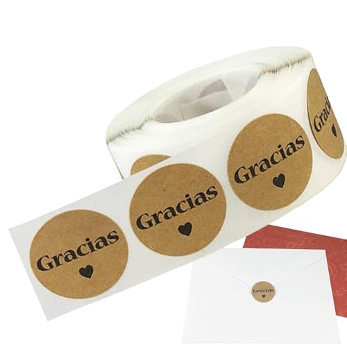 Dankesaufkleber für Verpackung, Dankesaufkleber auf Spanisch – Rollen runde spanische Dankesaufkleber für Grußkarten – Dankesaufkleber von Generic