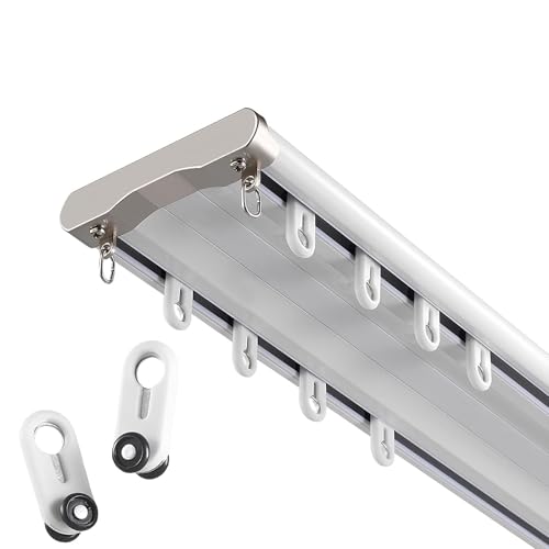 Deckenmontage Vorhangschiene, Aluminium 2-läufige Gardinenschiene Mit Gardinenrollen Und Schrauben, Kein Lärm Leises Gleiten Für Wohnzimmer, Schlafzimmer, Hotel(White,5.2m(4 * 1.30m)) von Generic