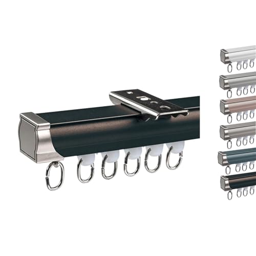 Deckenvorhangschiene Vorhangschiene aus Aluminium Schwerlast Gardinenschiene Vorhang Schiene Decken Wandmontage Mit Zubehör für Fenster(A-Black,400cm(4 * 100cm)) von Generic