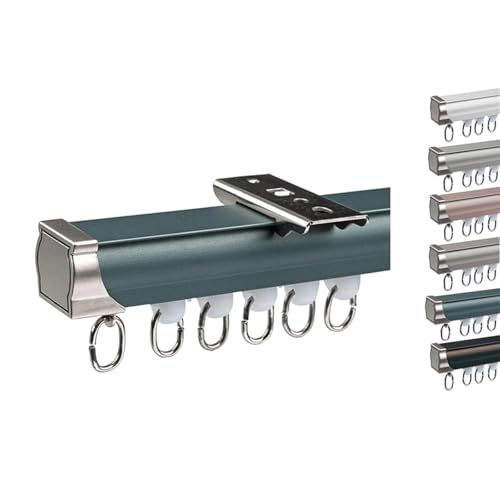 Deckenvorhangschiene Vorhangschiene aus Aluminium Schwerlast Gardinenschiene Vorhang Schiene Decken Wandmontage Mit Zubehör für Fenster(A-Blue,200cm(2 * 100cm)) von Generic