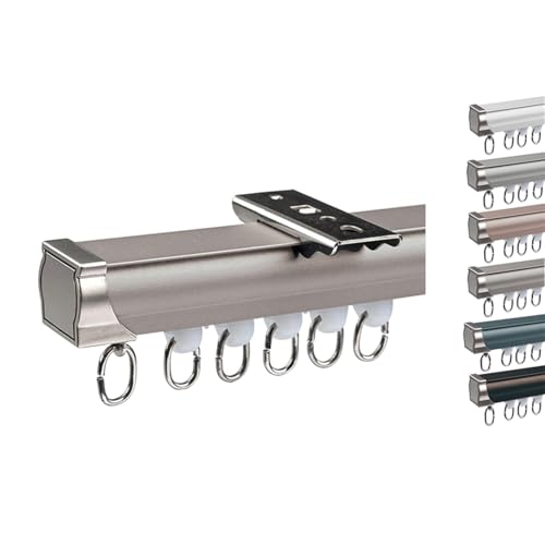 Deckenvorhangschiene Vorhangschiene aus Aluminium Schwerlast Gardinenschiene Vorhang Schiene Decken Wandmontage Mit Zubehör für Fenster(A-Champagne,200cm(2 * 100cm)) von Generic