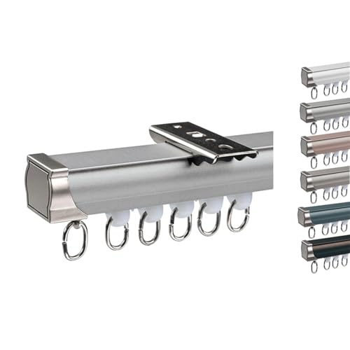 Deckenvorhangschiene Vorhangschiene aus Aluminium Schwerlast Gardinenschiene Vorhang Schiene Decken Wandmontage Mit Zubehör für Fenster(A-Gray,400cm(4 * 100cm)) von Generic