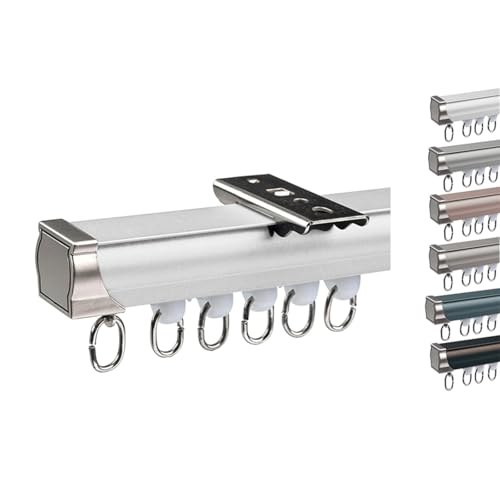 Deckenvorhangschiene Vorhangschiene aus Aluminium Schwerlast Gardinenschiene Vorhang Schiene Decken Wandmontage Mit Zubehör für Fenster(A-White,300cm(2 * 150cm)) von Generic