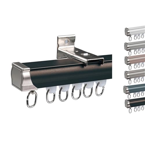 Deckenvorhangschiene Vorhangschiene aus Aluminium Schwerlast Gardinenschiene Vorhang Schiene Decken Wandmontage Mit Zubehör für Fenster(B-Black,300cm(2 * 150cm)) von Generic